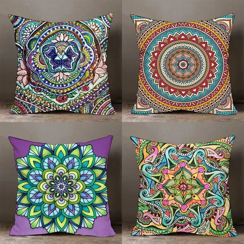 Home Decor Colorful Mandala Patterned Decorative Pillow Covers Pattern Cushion Cover Suitable for Sofa Bedroom Car Pillow Cover