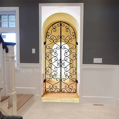 Arabic Style Door Sticker Self Adhesive Wallpaper Living Room Bedroom Decor Muslin Style Decal Door Cover Home Design Decoration