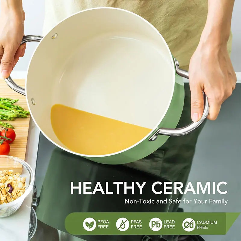 6 QT Large Soup Cooking Pot Stew Pot with Lid Ceramic Coating Nonstick Stock Pot Pasta Pot Casserole Pot Induction Compatible