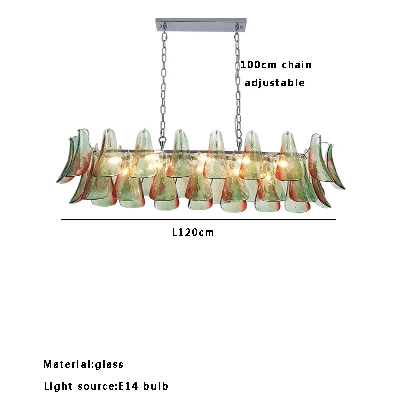 Modern living room chandelier with green glass lustre, suitable for study and dining room ceiling lighting, dimmable.