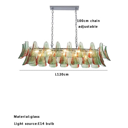 Modern living room chandelier with green glass lustre, suitable for study and dining room ceiling lighting, dimmable.