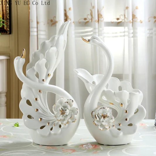 European Style Swan Ceramic Vase Flower Arrangement Handicraft Decoration Creative Home Living Room Decoration Wedding Gift
