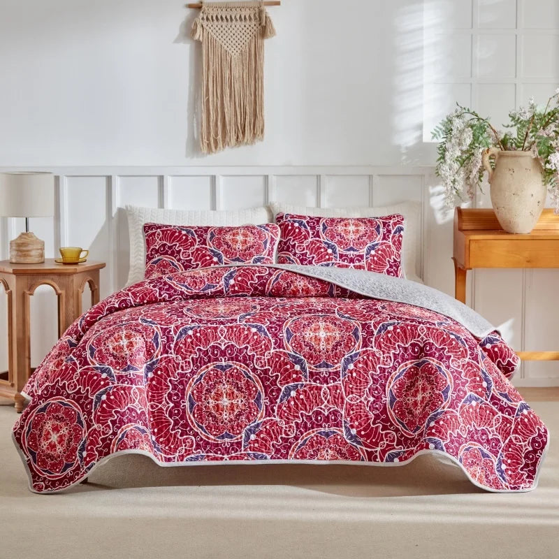 2026 Quilted Bedspread Set Microfiber Bed Cover+Pillowcase Floral Geometric Print Patchwork Summer Quilt Full King Drop Shipping
