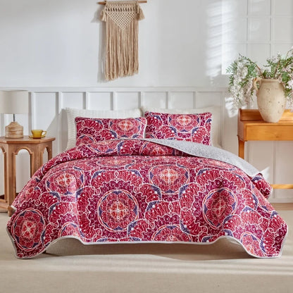 2026 Quilted Bedspread Set Microfiber Bed Cover+Pillowcase Floral Geometric Print Patchwork Summer Quilt Full King Drop Shipping