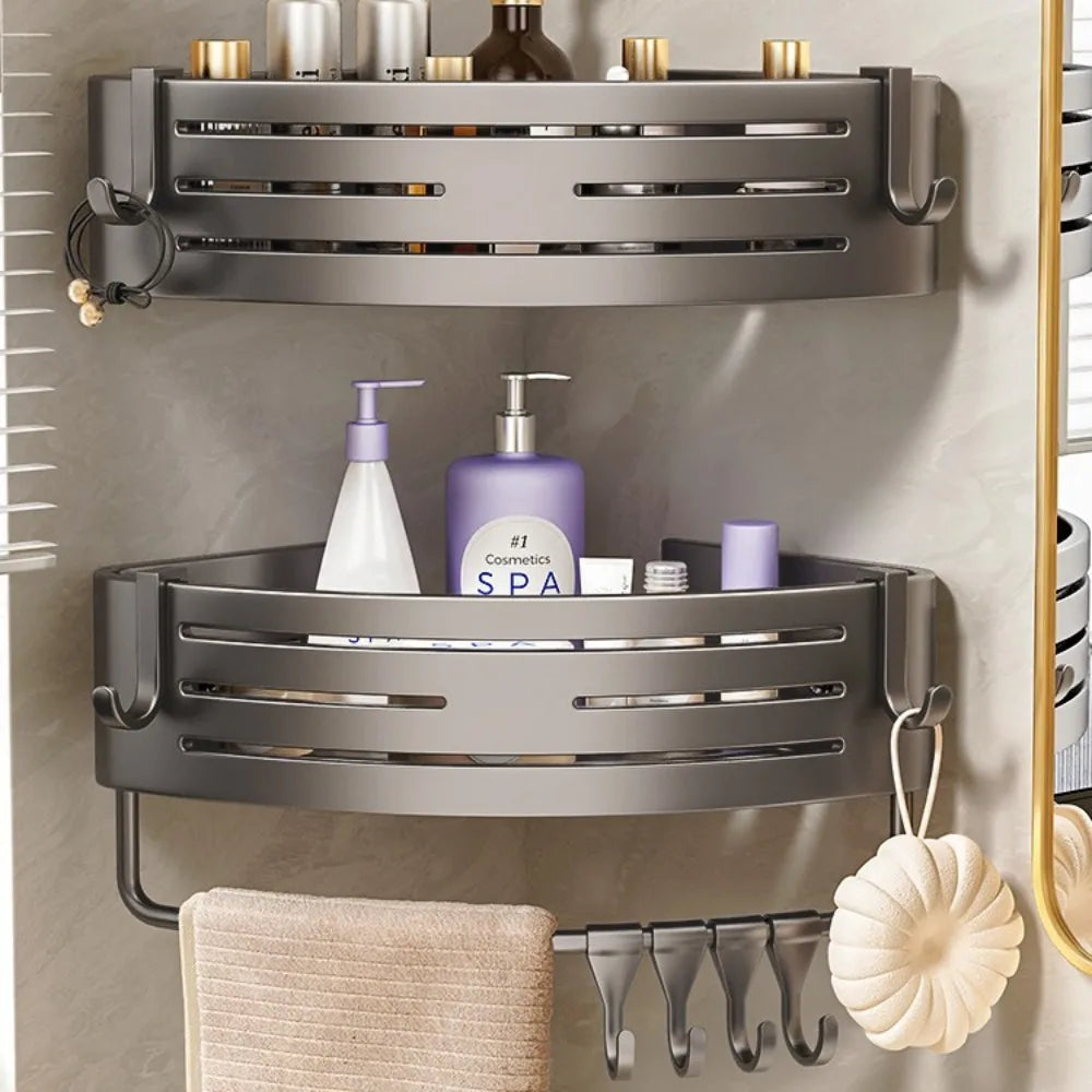 Elevated Bathroom Storage Rack Triangular Toilet No Drilling Corner Shower Hanging Shelf Wall Mounted Bathroom Accessory