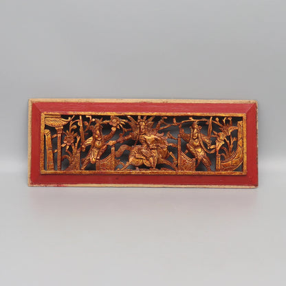 Set of 5 Solid Wood Carving Panels from Old Chinese Canopy Bed, Wall Decoration