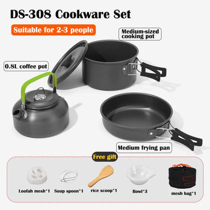 Camping Cookware Set - Lightweight Camping Pots and Pans Portable Outdoor Cookware with Kettle