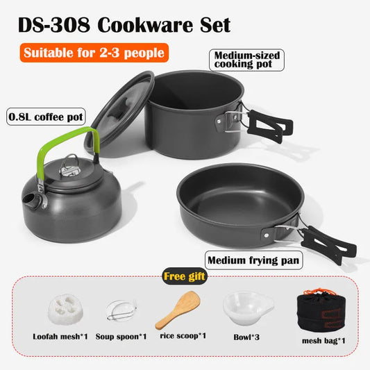 Camping Cookware Set - Lightweight Camping Pots and Pans Portable Outdoor Cookware with Kettle