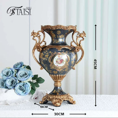 European luxury double ear vase, home living room foyer desktop decoration, handicrafts and decorations