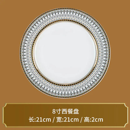 Creative Round Plaid Western Dinner Plate Exquisite Bone China Cooking Plate Modern Hotel Restaurant Tableware Kitchen Utensils