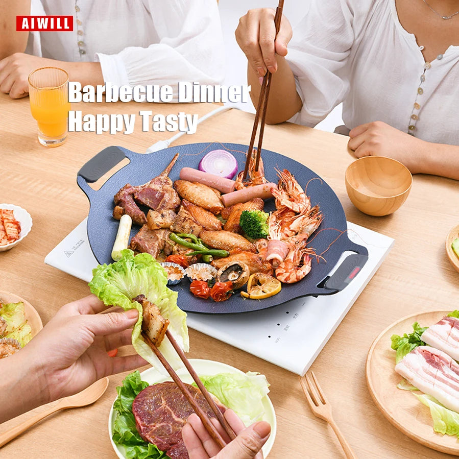 AIWILL No stick Grill Pan BBQ Baking Dishes Pans Multi-purpose Induction Cooker Outdoor Camping Kitchen Bakeware Household Tool