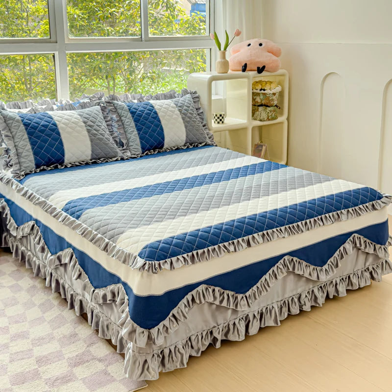 Pure cotton bedspread single piece thickened padded cotton bed skirt 1.5m 1.8m bed cover sheath cotton four-piece set