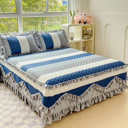 Pure cotton bedspread single piece thickened padded cotton bed skirt 1.5m 1.8m bed cover sheath cotton four-piece set