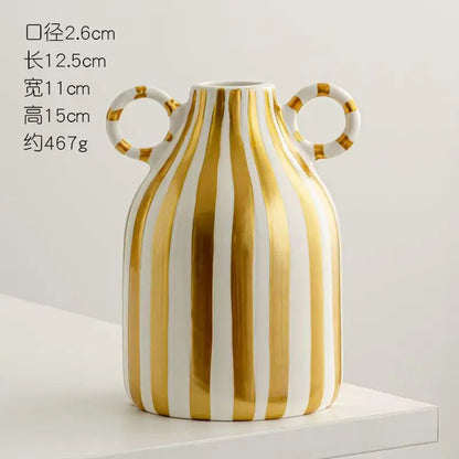Dual Handles Ceramic Vase Modern Bohemian Home Decor Hand-Painted Vases for Flowers Living Room Decoration Weddings Parties