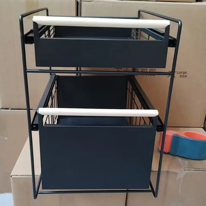 Kitchen Sink Storage Ra Multi-Functional Cabinet Pull out Basket Layered Organizer Carbon Steel Simple Modern Sle
