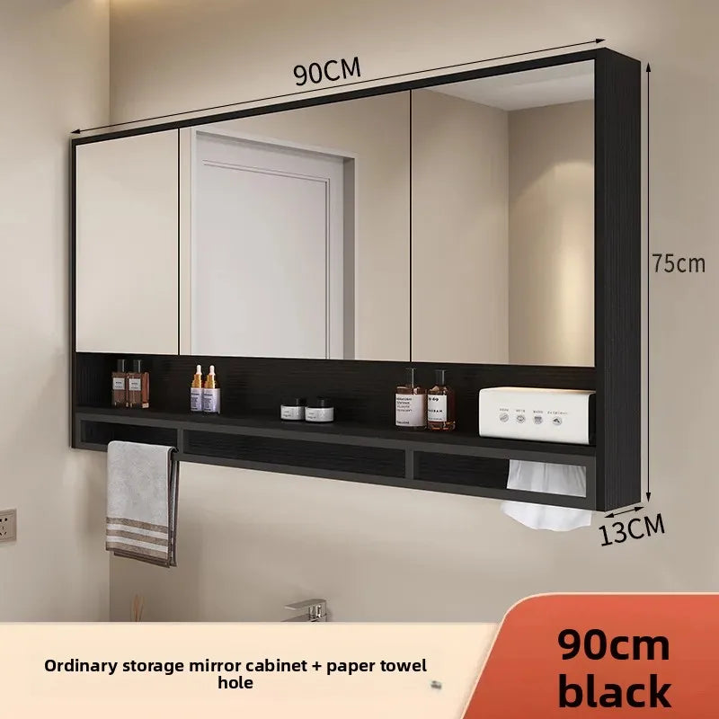 Bathroom Mirror Cabinet Wall Mounted LED Waterproof Aluminum Medicine Cabinet with Storage Shelf Towel Rod for Home Bathroom