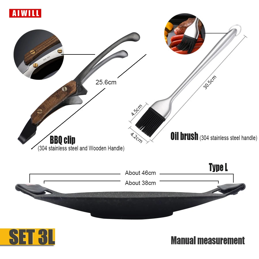 AIWILL No stick Grill Pan BBQ Baking Dishes Pans Multi-purpose Induction Cooker Outdoor Camping Kitchen Bakeware Household Tool