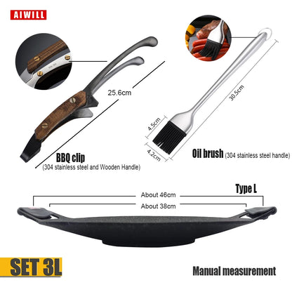 AIWILL No stick Grill Pan BBQ Baking Dishes Pans Multi-purpose Induction Cooker Outdoor Camping Kitchen Bakeware Household Tool