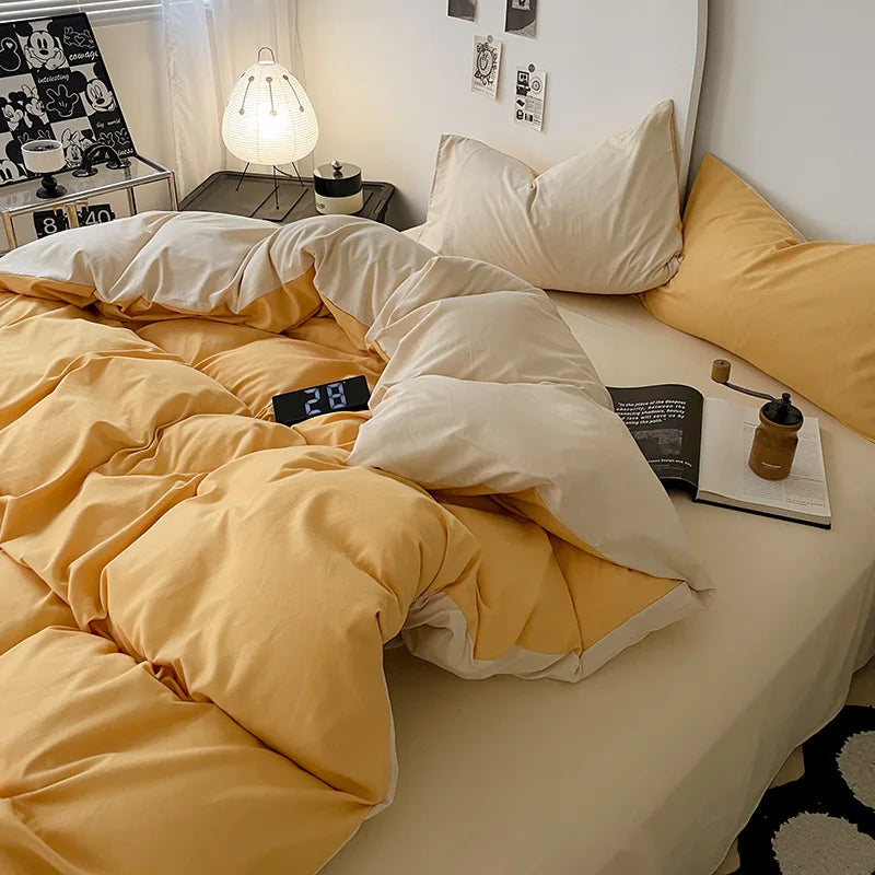 Bed Linen Sheets Duvet Cover Four-piece Set of Washed Cotton Bedding Quilt Covers Three-piece Set for Student Dormitories