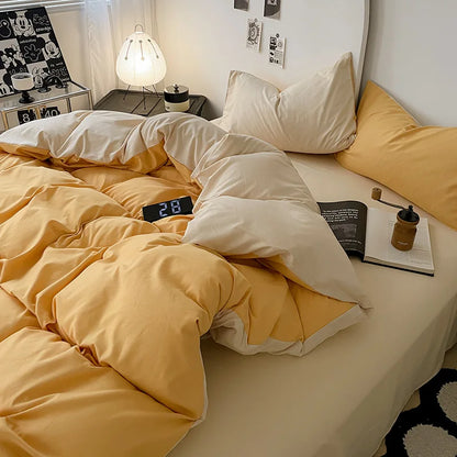 Bed Linen Sheets Duvet Cover Four-piece Set of Washed Cotton Bedding Quilt Covers Three-piece Set for Student Dormitories