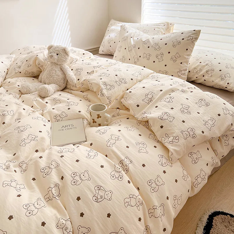 Ins Simple Flower Bed LinenTwin Full Queen King Size Bed Sheets Set  Adults Kids Floral Bed Comforter Sets Bed Duvets Kawaii