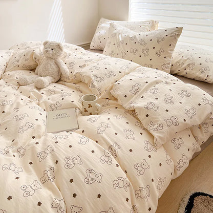 Ins Simple Flower Bed LinenTwin Full Queen King Size Bed Sheets Set  Adults Kids Floral Bed Comforter Sets Bed Duvets Kawaii