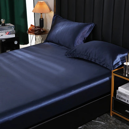 Mulberry Silk Bed Sheet Set with Fitted Sheet Flat Sheets Pillowcase Luxury Solid Color Bedding Sets Wrinkle-Free Antiallergic