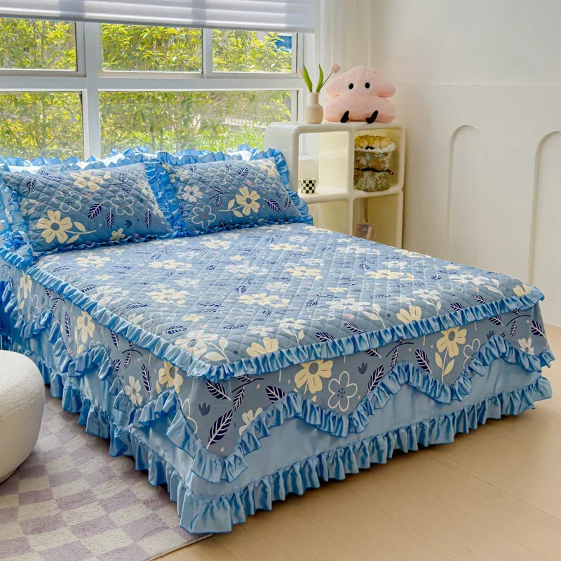 100% Cotton Thicken Quilted Bedspread King Queen Size Princess Lace Bed Skirt Pure Cotton Bed Cover Not Including Pillowcase