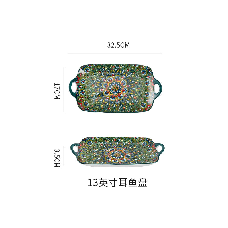Ceramic Tableware Set Rice Bowl Serving Plate Creative Cutlery Soup Plate Noodle Handle Bowl Sauce Dish Steak Salad Fruit Plate