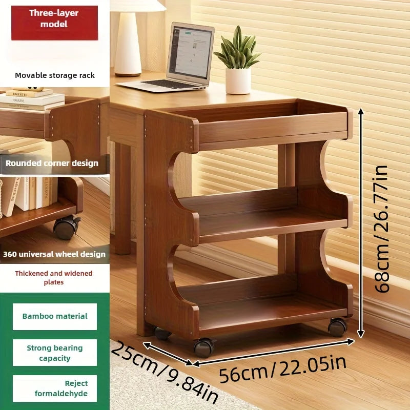 Mobile Storage Unit with Rolling Shelves - Heavy-duty Wooden 4-tier Open and Closed Shelves, Space-saving Wheeled Trolley