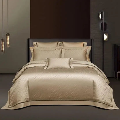 1000TC Egyptian Cotton Soft Silky Jacquard Wave Bedding Duvet Cover 4/7Pcs Boho Textured Comforter Cover Bed Sheet Pillowcases