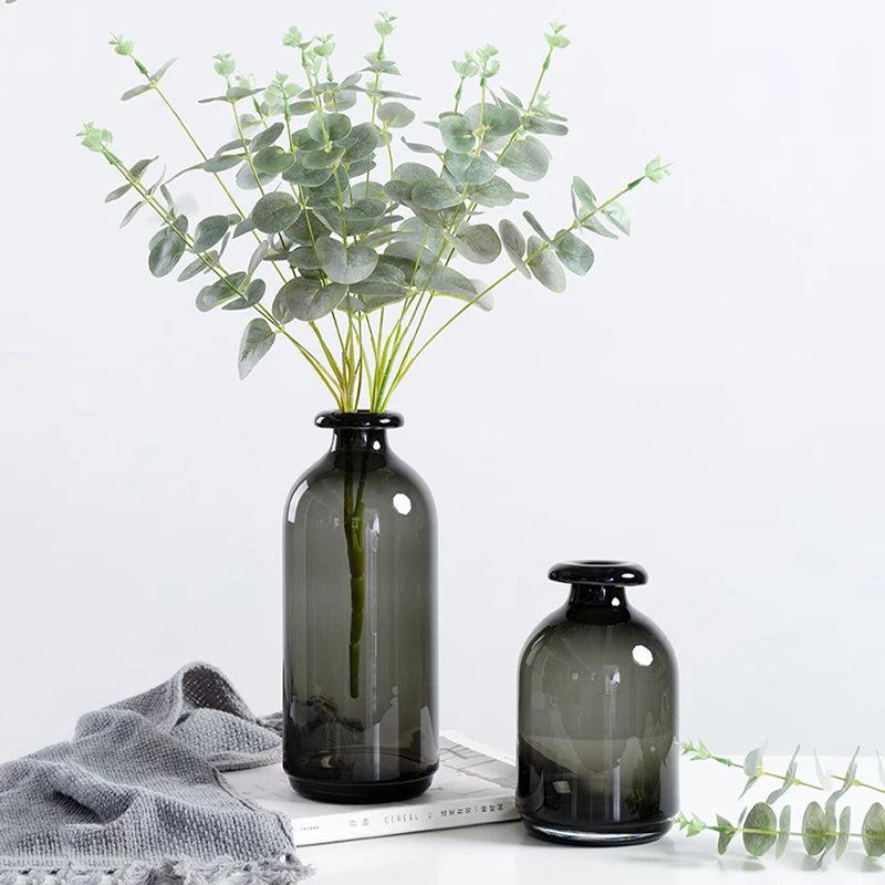 Nordic Glass Vase Black Flower Vases Home Decoration Accessories Living Room Decor Vase Decoration Household Transparent Vases