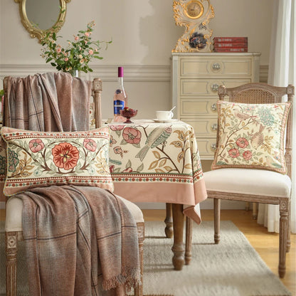 Home Decor Pillow Livingroom Sofa Nap Cushion Retro Velvet Pillowcase Bedside Cushion Cover Flower and Bird Printed Waist Pillow