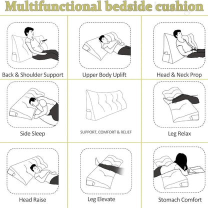 Large Triangular Wedge Pillow Pain Relief Support for Bed Sofa Backrest Foldable Storage Reading Headboard Cushion 80/120/180cm