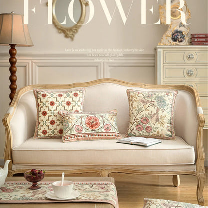 Home Decor Pillow Livingroom Sofa Nap Cushion Retro Velvet Pillowcase Bedside Cushion Cover Flower and Bird Printed Waist Pillow