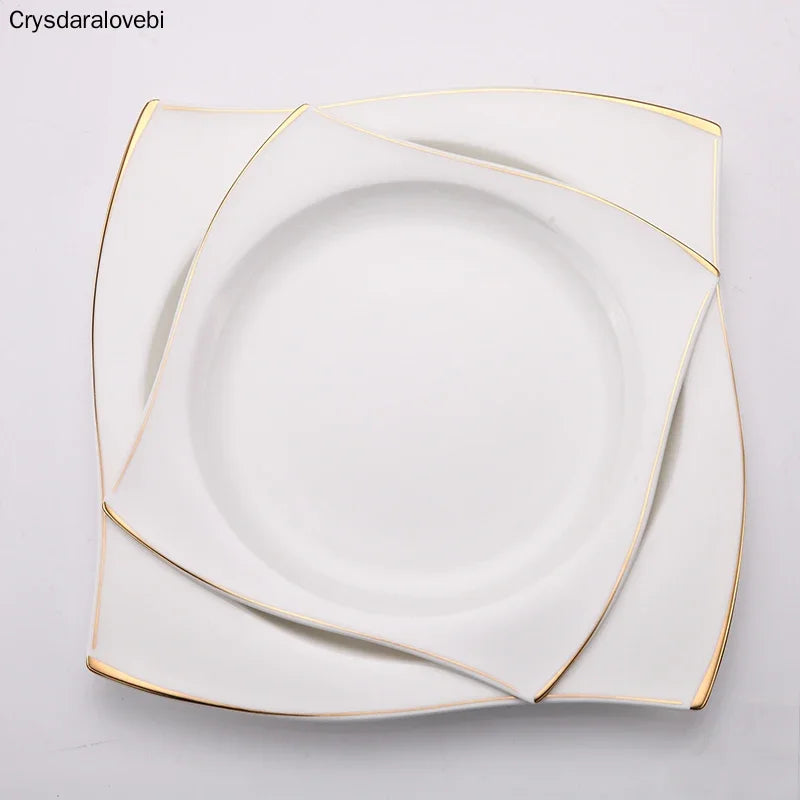 Advanced Bone Porcelain Tableware Square Dinner Plates Dishes High Quality White Ceramic Dinnerware Sets Soup Bowls