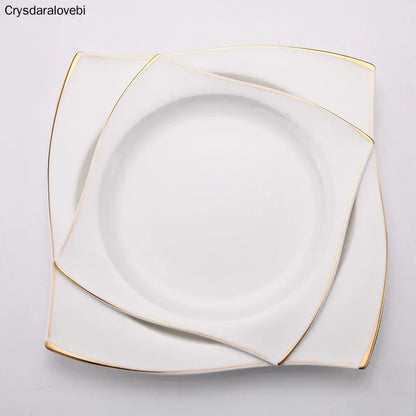 Advanced Bone Porcelain Tableware Square Dinner Plates Dishes High Quality White Ceramic Dinnerware Sets Soup Bowls