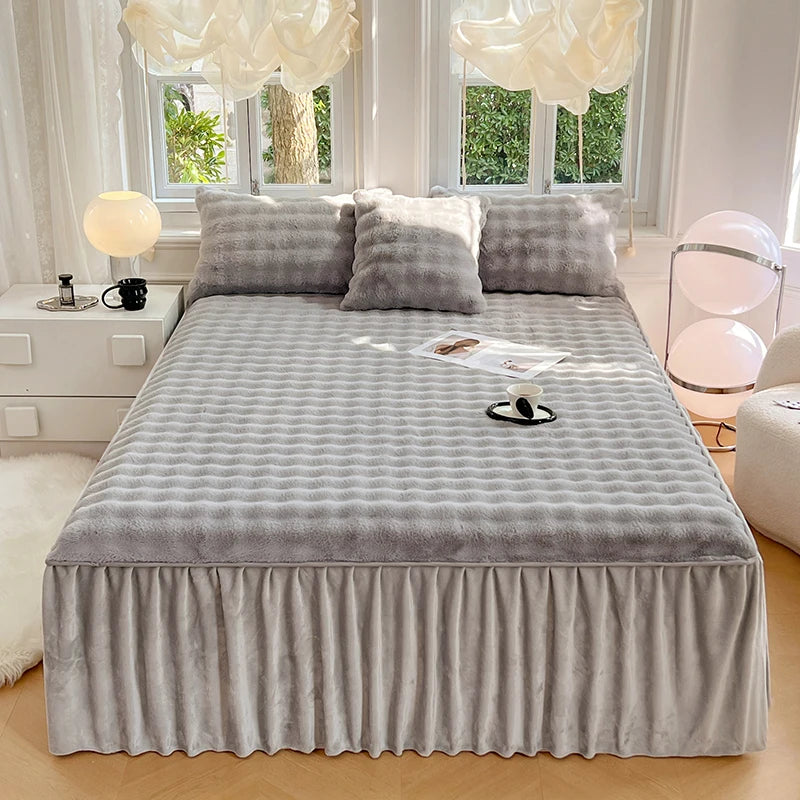 Bonenjoy Plush Bed Skirt for Winter Bed Cover Warm Bedspread Home Bed Skirts Ruffles Mattress Protector 침대스커트 (No Pillowcase)