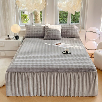 Bonenjoy Plush Bed Skirt for Winter Bed Cover Warm Bedspread Home Bed Skirts Ruffles Mattress Protector 침대스커트 (No Pillowcase)