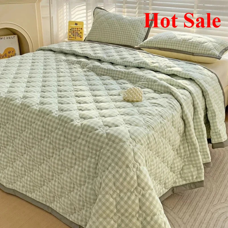 Quilted Bedspread Plaid Style Bed Linen Thickened Bedsheet Home Blanket Skin-friendly Bed Cover (Pillowcase Need Order)