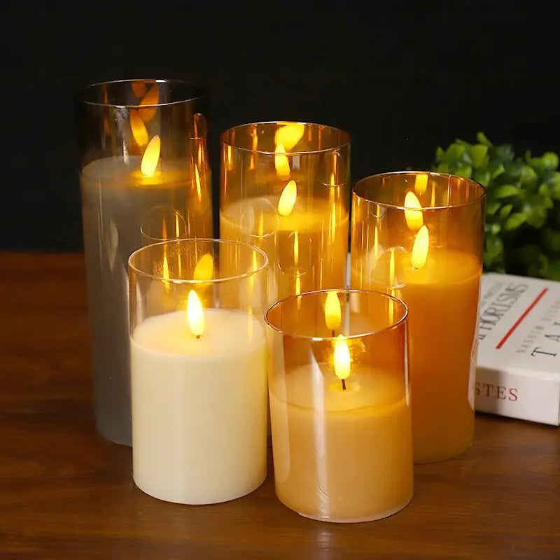 USB Rechargeable/Battery operated LED Glass Candle Remote controlled Pillar Candle Paraffin Wax 3D wick Home table Decor-Amber