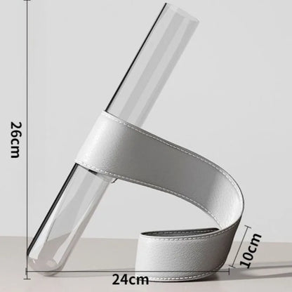 Nordic Modern Artistic Vases Simple Glass Tubular Living Room Desktop Vases Leather Bracket Handmade Luxury Personal Home Decor