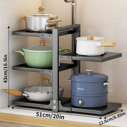 5 Tier Pots Pans Organizer for Under Cabinet Adjustable Rustproof Cabinet Storage for Big Stockpots Castiron Pans Heavy Cookware