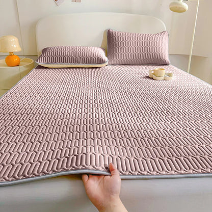 1pc Soft Latex Quilted Bed Sheet Summer Breathable Ice Silk Cool Bedsheet Solid Color Anti-slip Mattress Mat No Pillowcase