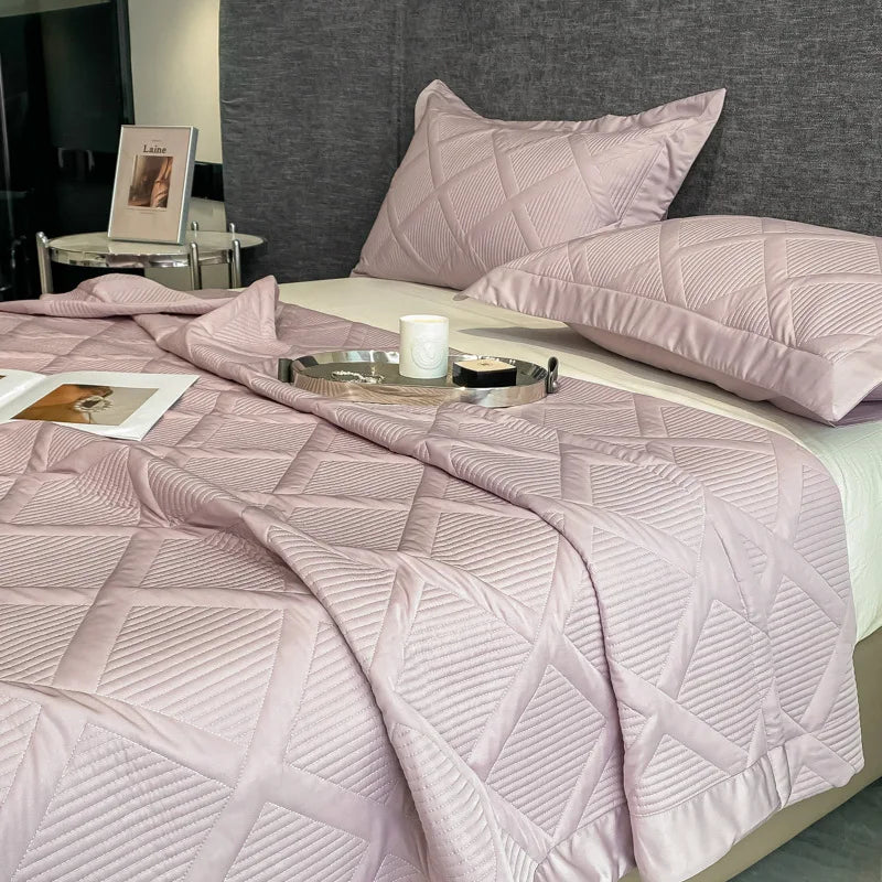 Silky Tencel Quilted Bedspread on the Bed, Cool Quilt, Lyocel 50, Quilted Blanket, Comforter, Double Queen Cover, Padded, Summer