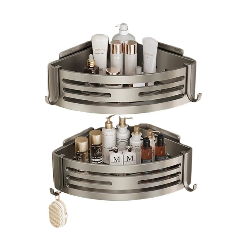Elevated Bathroom Storage Rack Triangular Toilet No Drilling Corner Shower Hanging Shelf Wall Mounted Bathroom Accessory