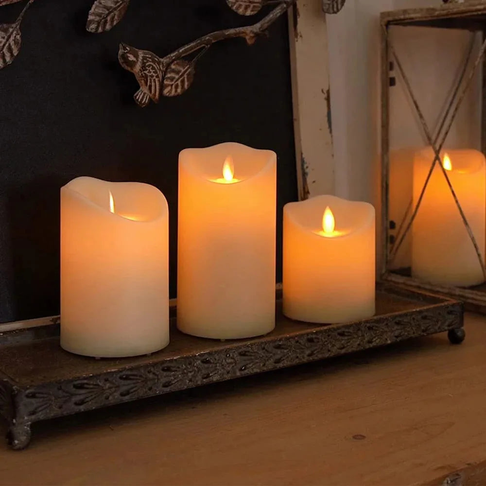 USB Rechargeable Flameless Electric Candles Moving Wick 3Pcs/Set Led Candles With Remote Home Bar Party Xmas Wedding Decoration
