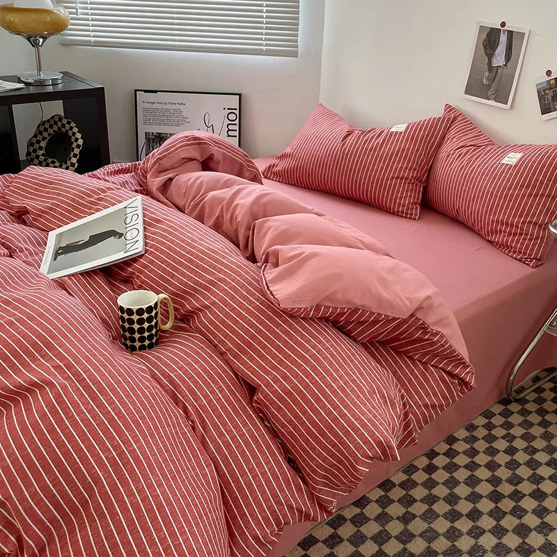 Bed Linen Sheets Duvet Cover Four-piece Set of Washed Cotton Bedding Quilt Covers Three-piece Set for Student Dormitories