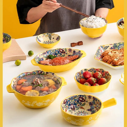 Ceramic Tableware Set Rice Bowl Serving Plate Creative Cutlery Soup Plate Noodle Handle Bowl Sauce Dish Steak Salad Fruit Plate