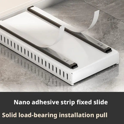 Pots and Pans Organizer Under Cabinet Sliding Pot Lid Storage Holder Kitchen Adjustable Slide Out Dish Pan Storage Rack Shelf